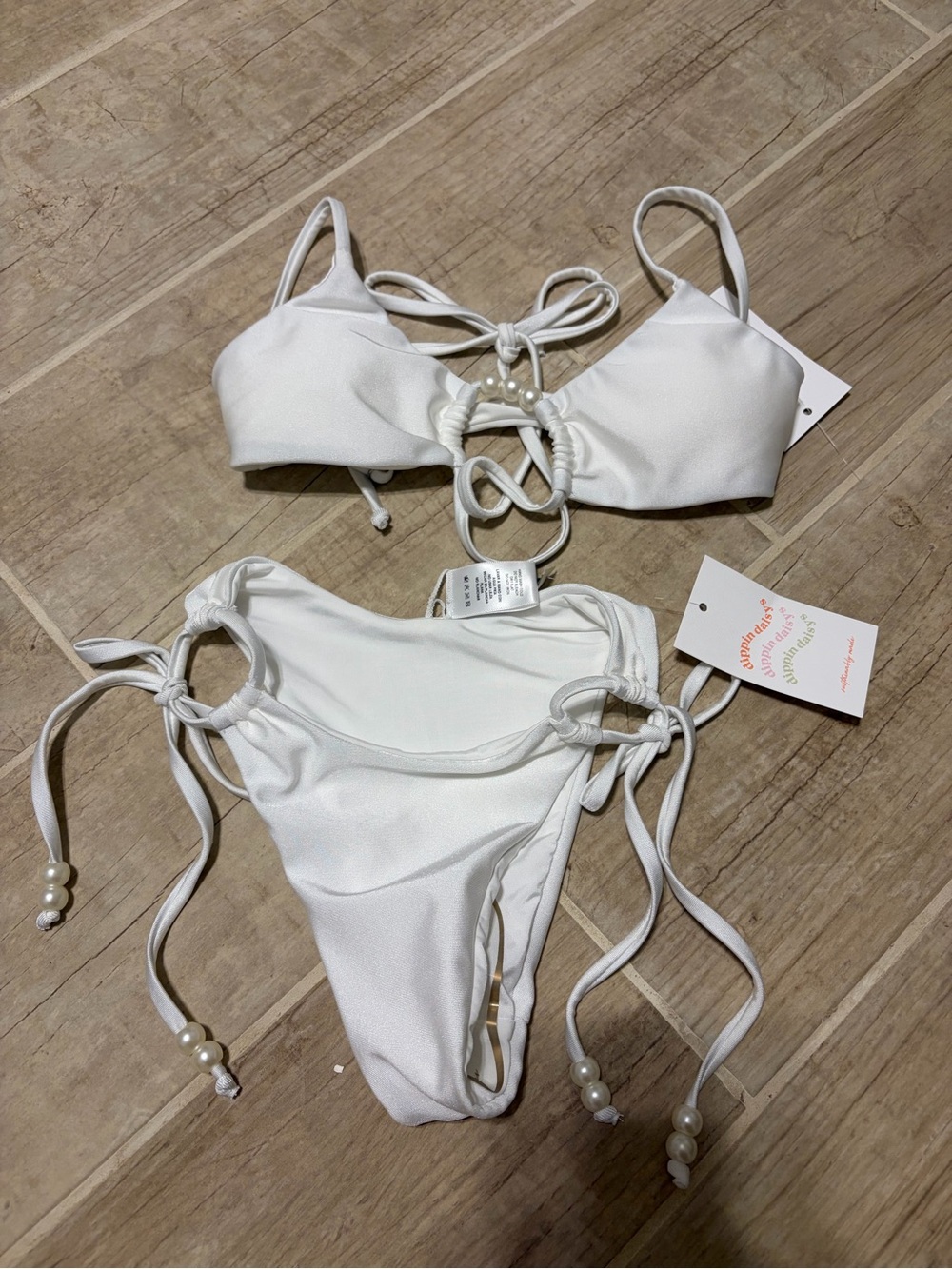 Dippin' Daisy's White Pearl-Tie Bikini Set